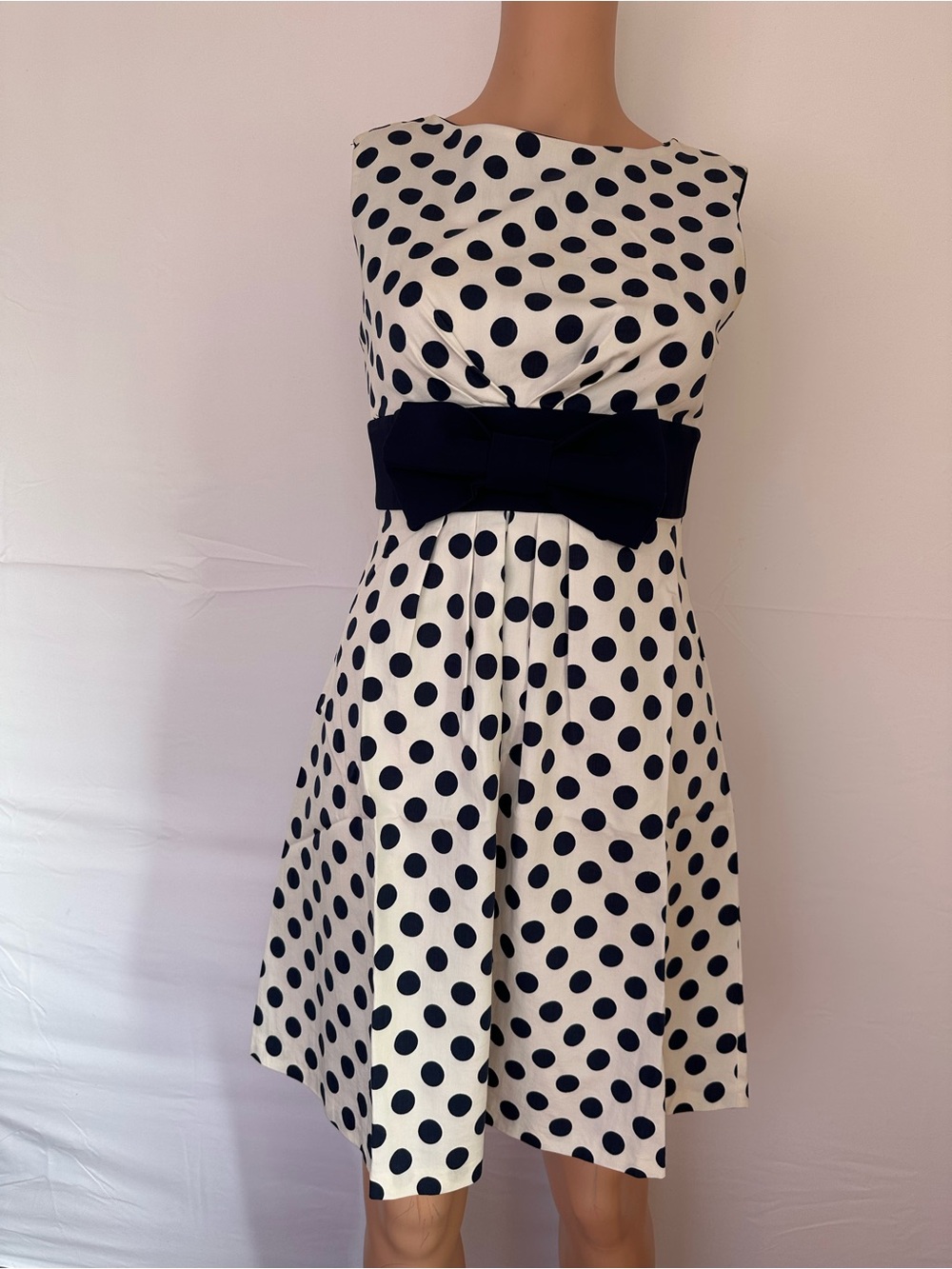 Polka Dot Fit-and-Flare Dress with Bow Waist